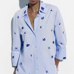 ZARA Crystal Embellished Poplin Shirt